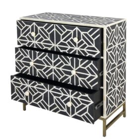 BONE INLAY CHEST DRESSER BLACK AND WHITE DESIGN